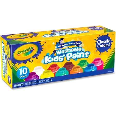 Crayola Washable Kids Paint, 2oz., 10/ST, Assorted PK CYO541205